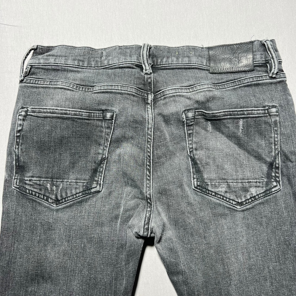 AllSaints Mens Chacoal Gray Denim Distressed Mid Rise Denim Skinny Jeans Size 32 - Picture 3 of 15